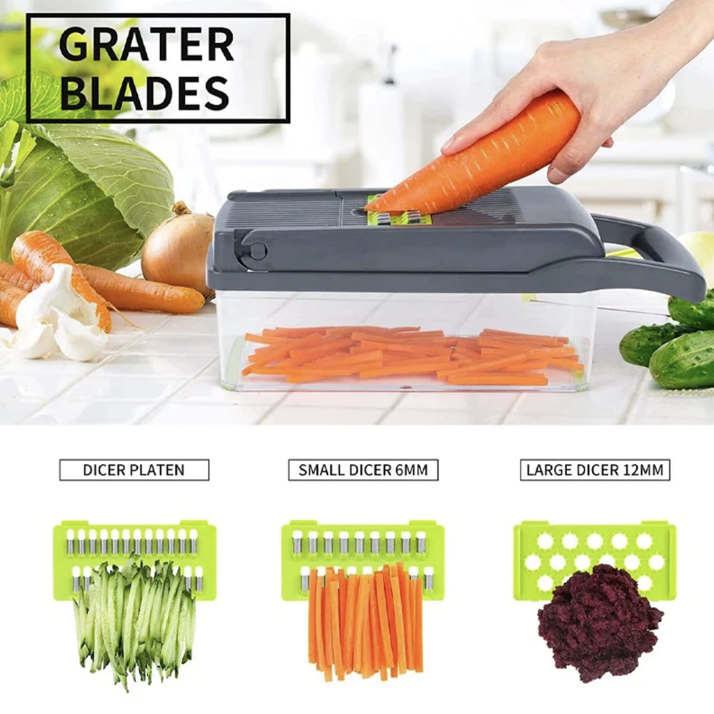 16-in-1 Vegetable Chopper & Mandoline Slicer – Multifunctional Food Cutter with Catch Container