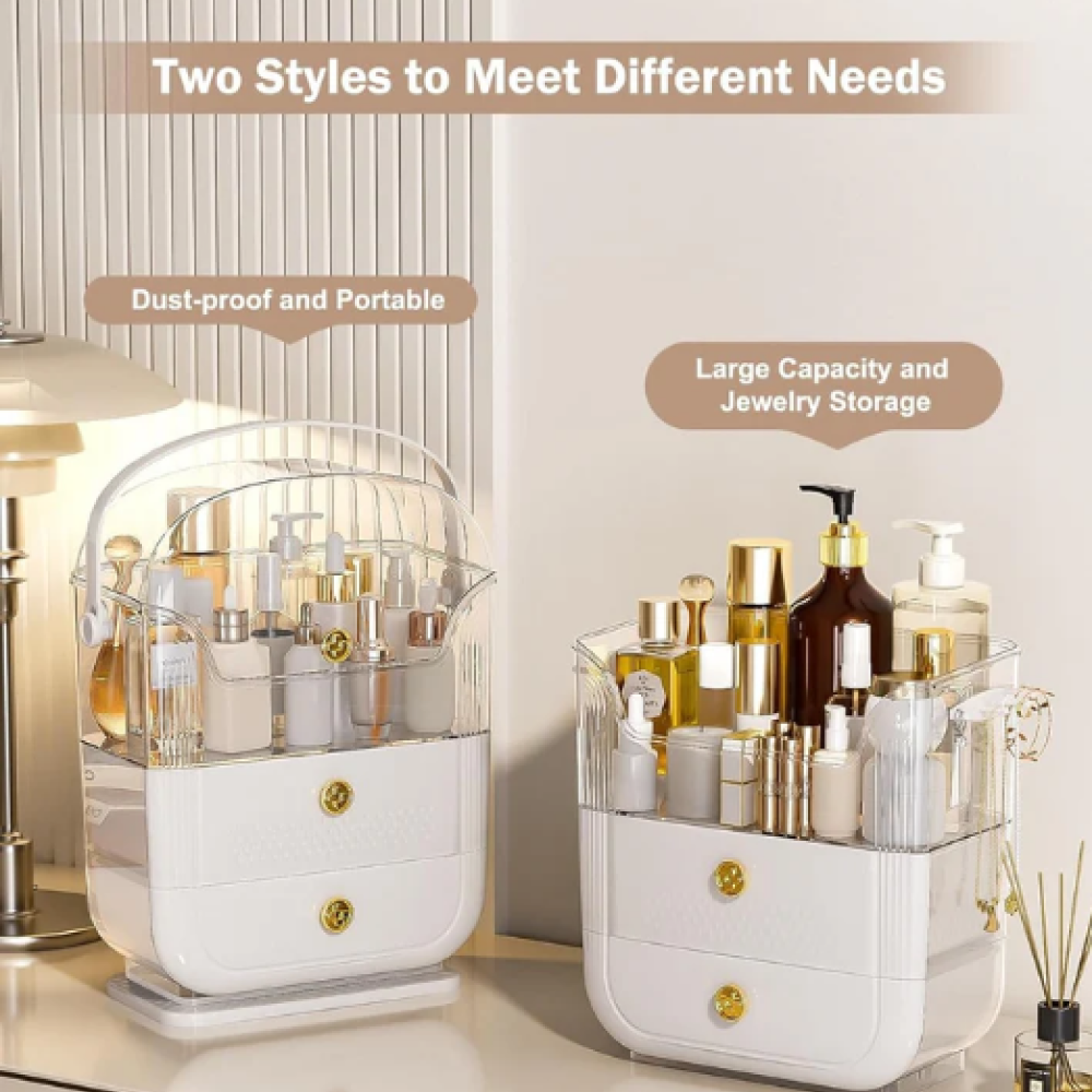 2 Drawer Large-Capacity Makeup Storage Box & Vanity Organizer for skincare and Jwellery