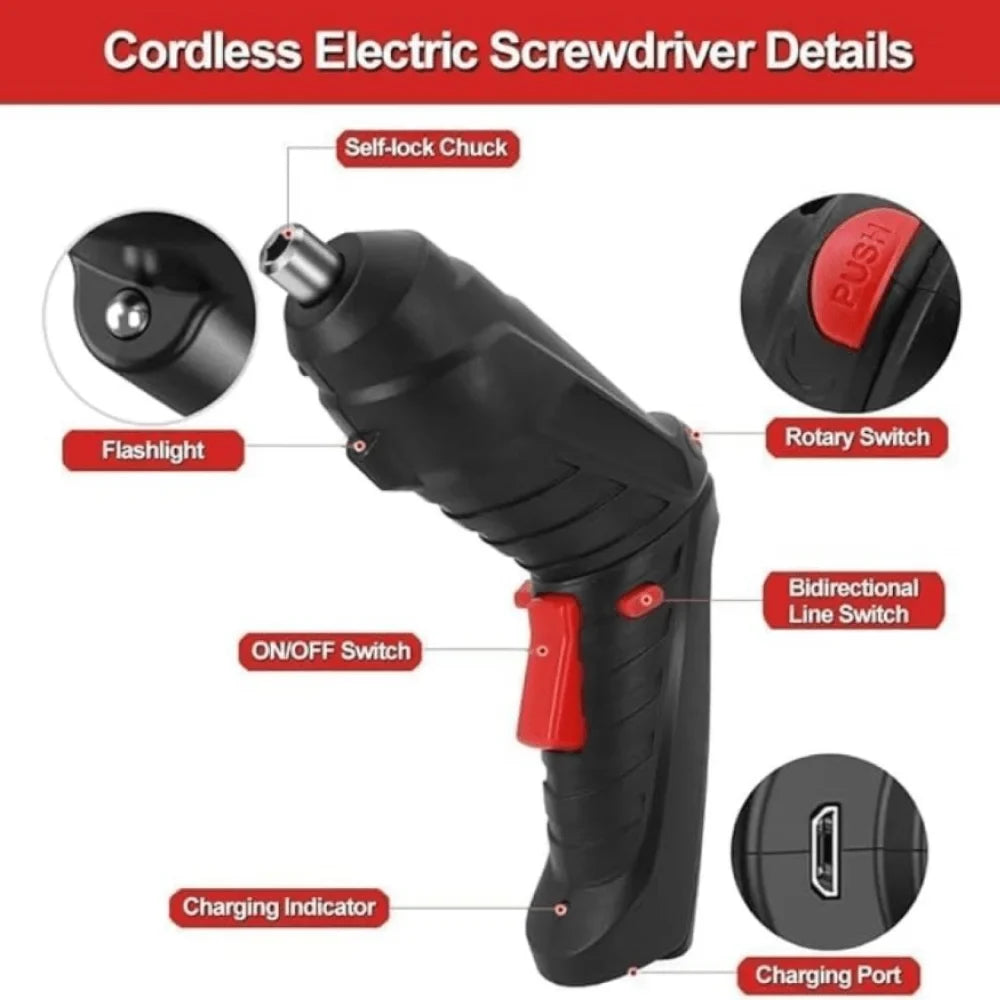 Cordless Electric Rechargeable Screwdriver Set