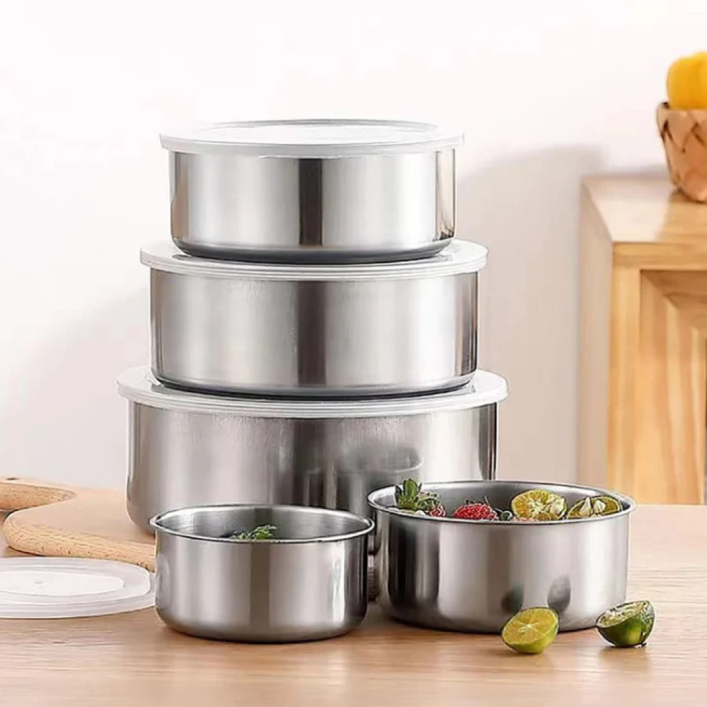 5pcs Stainless Steel Bowl container set, 5 piece round Bowl Steel Mixing or Food Bowl Set with Lid