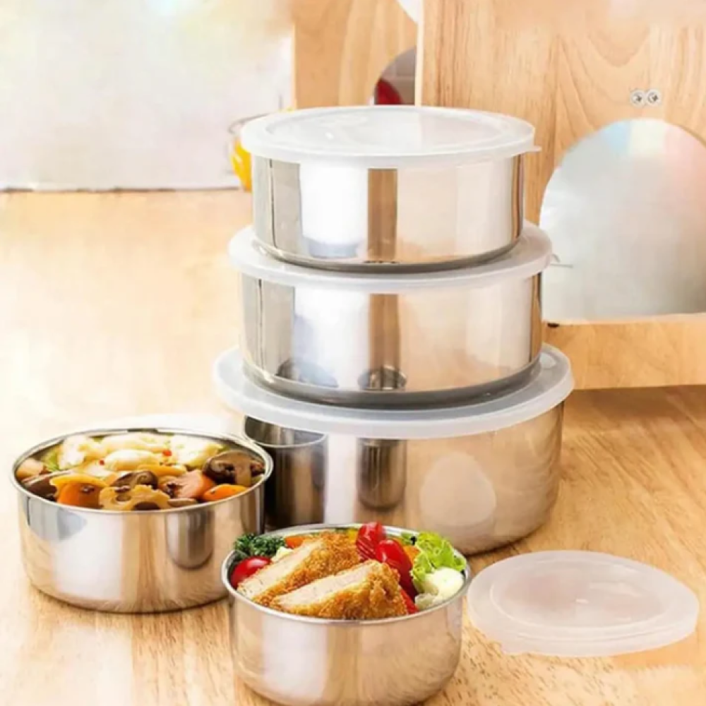5pcs Stainless Steel Bowl container set, 5 piece round Bowl Steel Mixing or Food Bowl Set with Lid