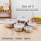 5pcs Stainless Steel Bowl container set, 5 piece round Bowl Steel Mixing or Food Bowl Set with Lid