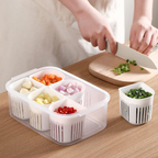 6 Compartment Plastic Fridge Organizer Box With Drain Basket BPA-Free Refrigerator Food Storage Containers