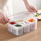 6 Compartment Plastic Fridge Organizer Box With Drain Basket BPA-Free Refrigerator Food Storage Containers