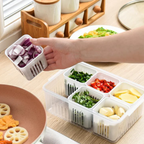 6 Compartment Plastic Fridge Organizer Box With Drain Basket BPA-Free Refrigerator Food Storage Containers