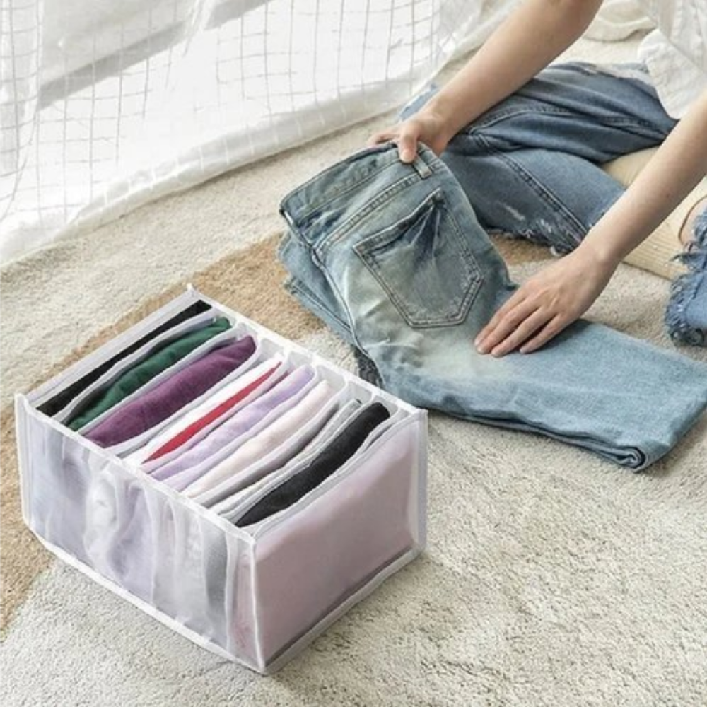 7 Grids Washable Wardrobe Clothes Organizer, Jeans Compartment Storage Box, Clothes Drawer Mesh Separation Box, Portable Foldable Closet
