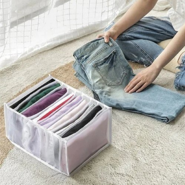 7 Grids Washable Wardrobe Clothes Organizer, Jeans Compartment Storage Box, Clothes Drawer Mesh Separation Box, Portable Foldable Closet