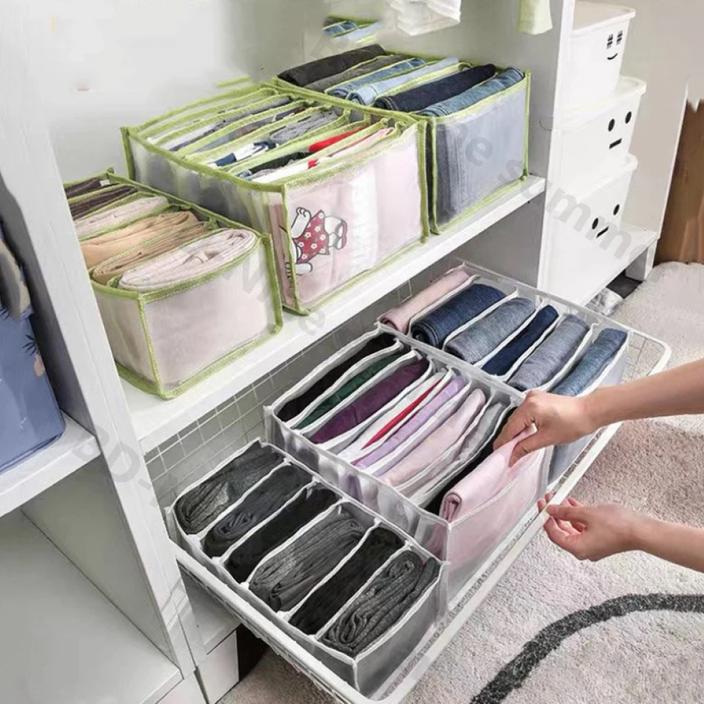 7 Grids Washable Wardrobe Clothes Organizer, Jeans Compartment Storage Box, Clothes Drawer Mesh Separation Box, Portable Foldable Closet