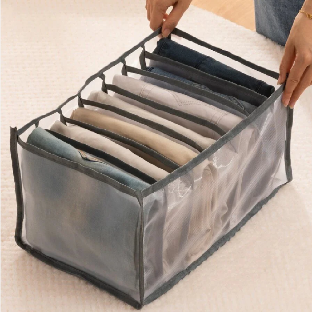 7 Grids Washable Wardrobe Clothes Organizer, Jeans Compartment Storage Box, Clothes Drawer Mesh Separation Box, Portable Foldable Closet