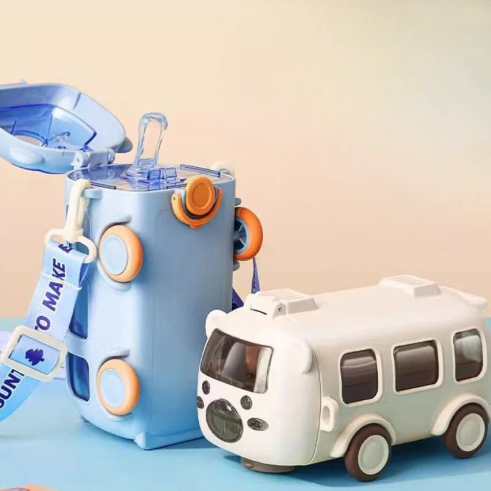 Cute Bus Shaped Creative Water Bottle With Straw for KIds
