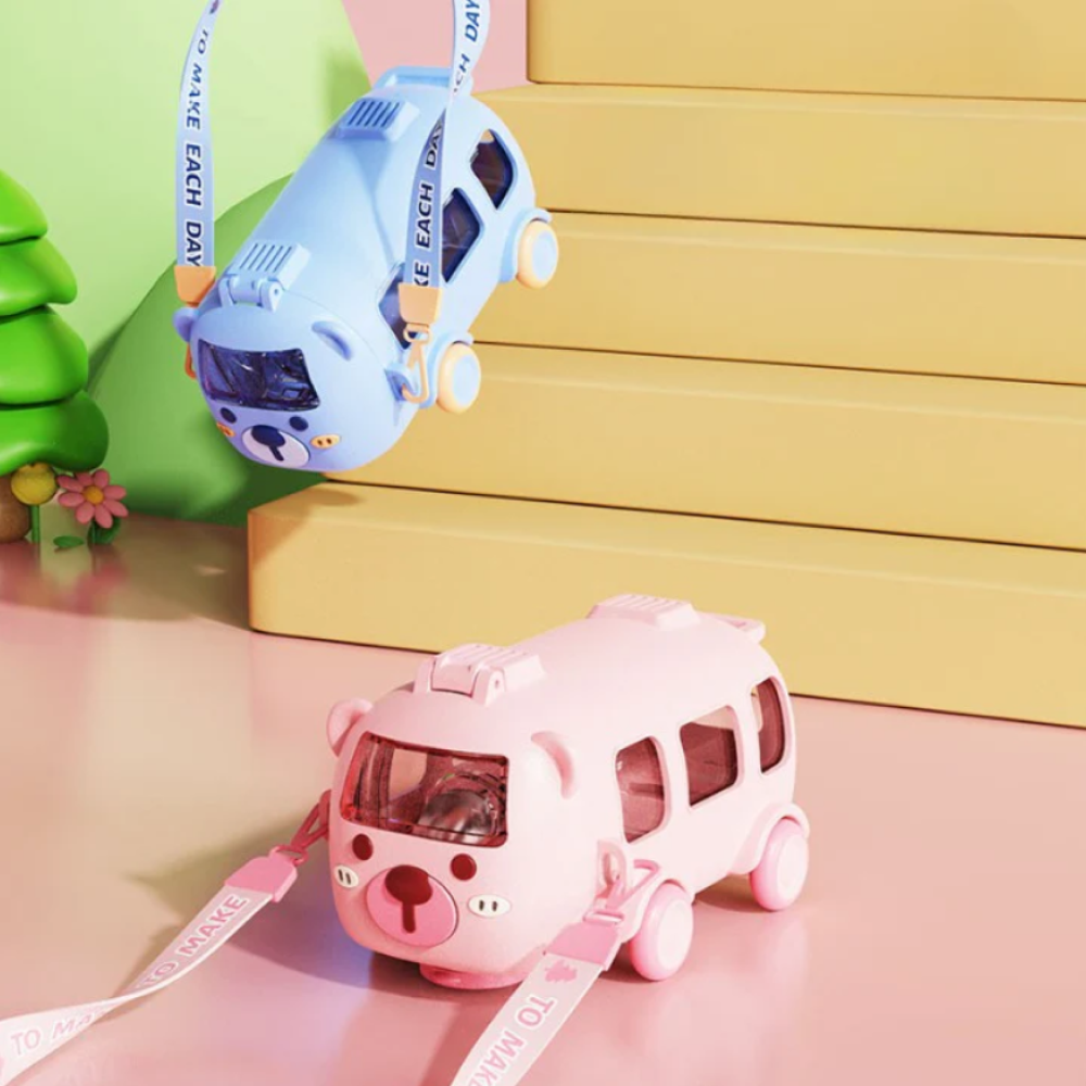 Cute Bus Shaped Creative Water Bottle With Straw for KIds