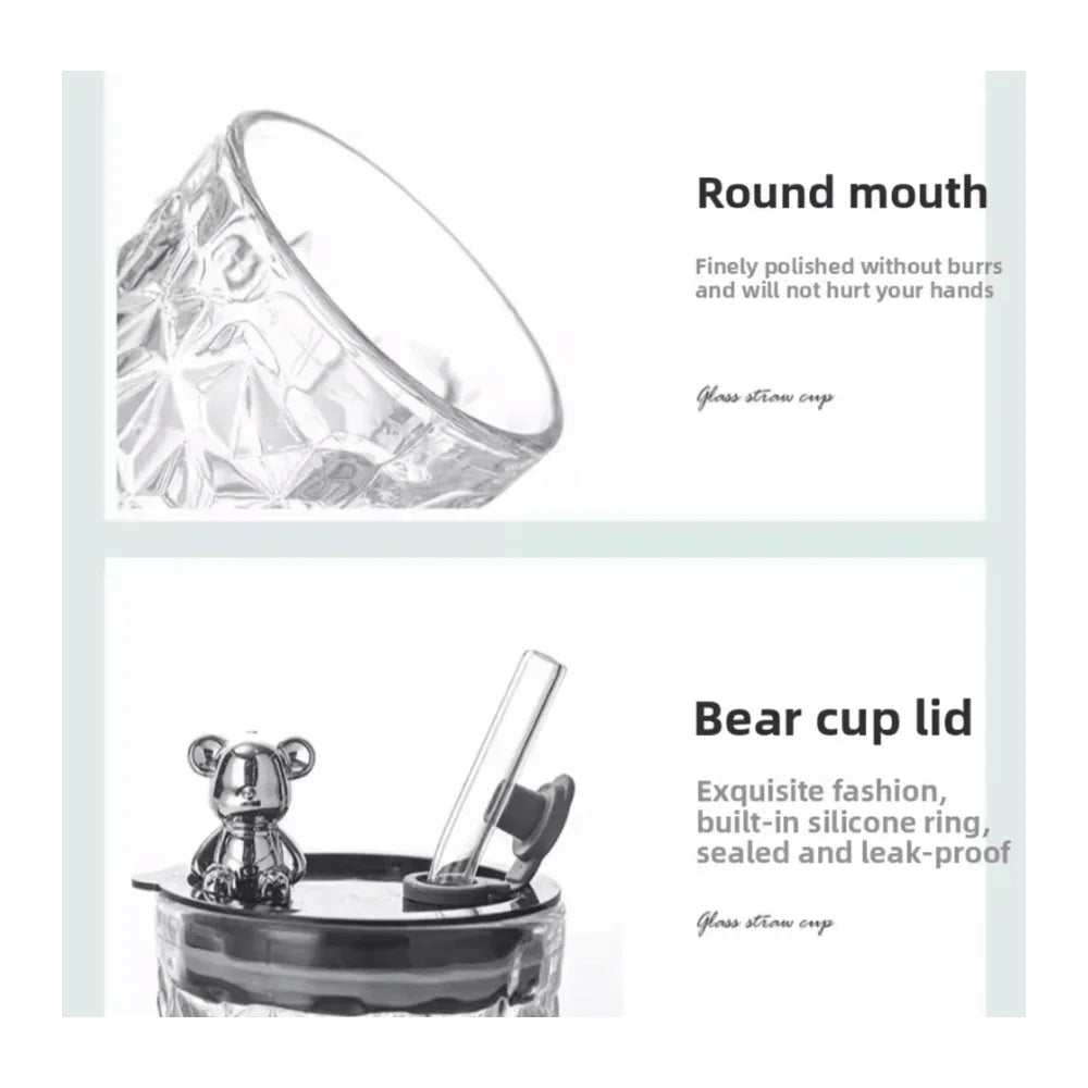 Luxury Bear Cap Transparent Glass Water Cup