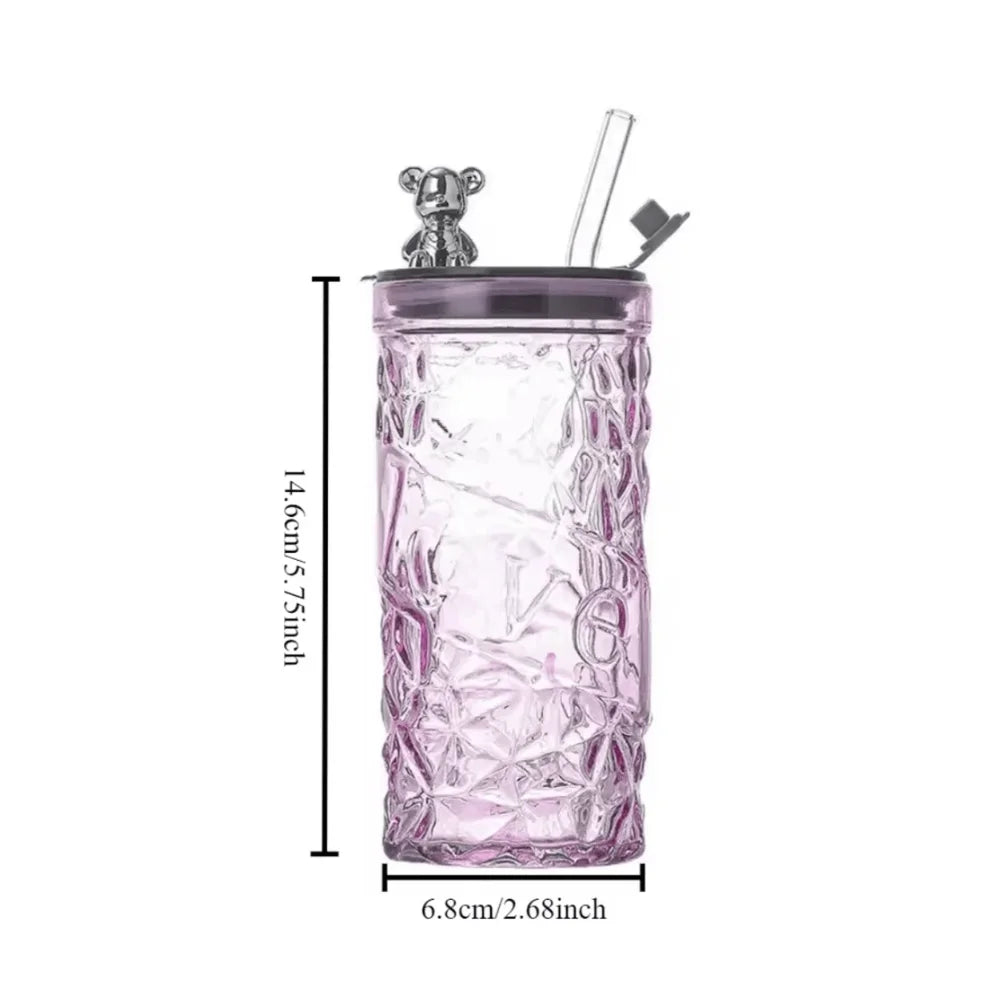 Luxury Bear Cap Transparent Glass Water Cup