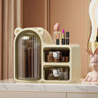 Rotating Bear Makeup Organizer Stylish Makeup Plastic Storage Box with Drawers Dust Proof Vanity Desktop Case
