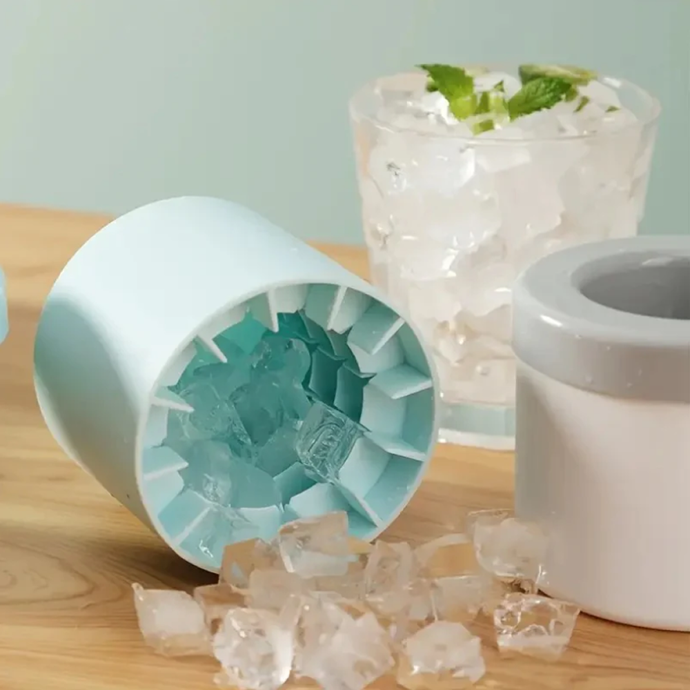 Ice Cube Mold Ice Trays, Silicone Ice Bucket, (2 in 1) Ice Cube Maker, Round,Portable - Silicone Ice Cube Mold Round Ice Bucket
