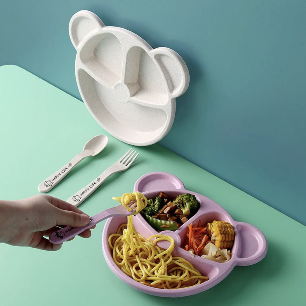 8 Plate With Stand Cartoon Bear Shape Reusable Children Plate Food Grade
