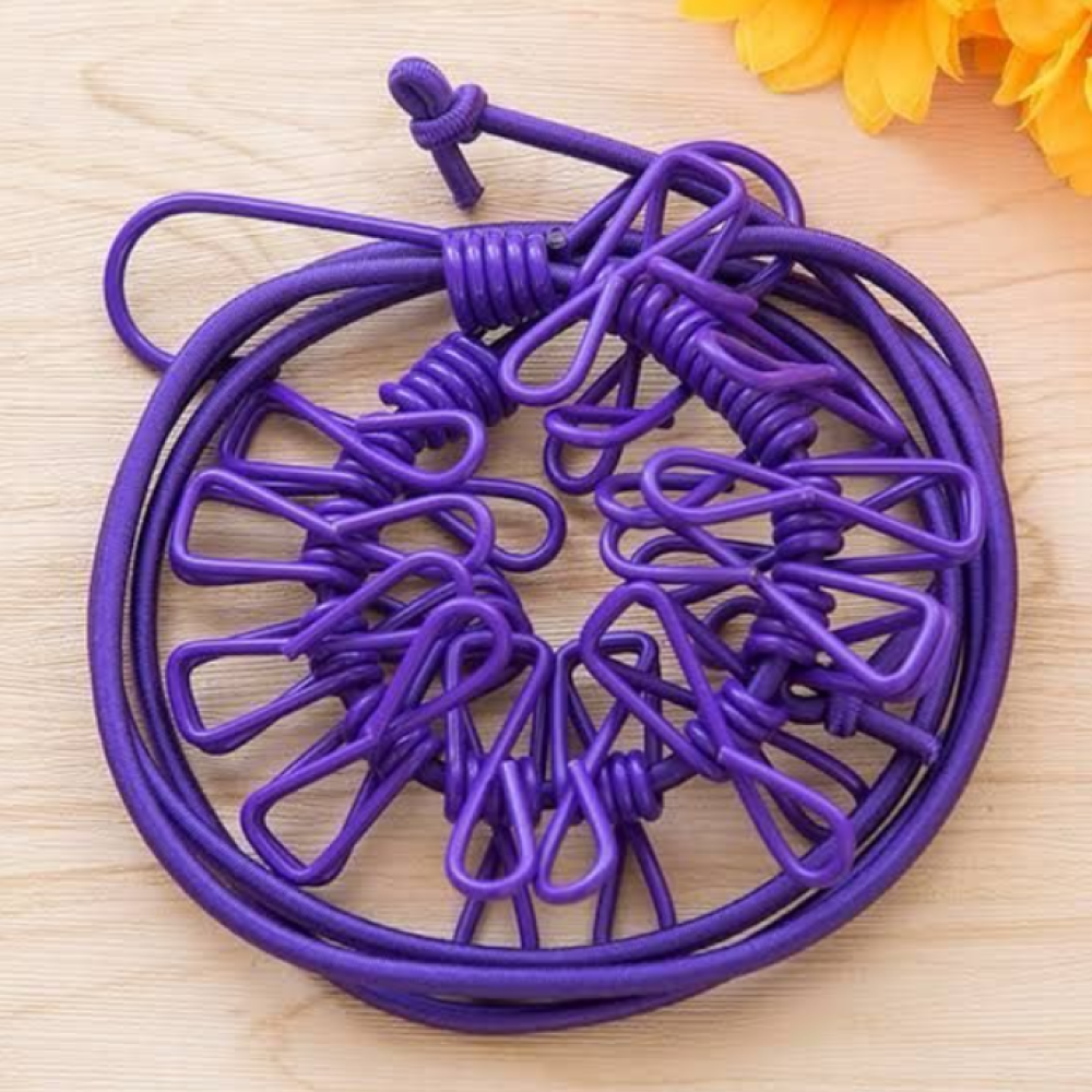 Portable Clothesline with 12 Clothespins, Windproof Travel Stretchy Retractable Elastic Laundry Clothes Line for Laundry Dryer Clothes Rope Clothesline