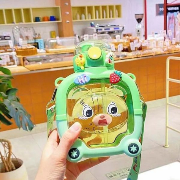 1000ml School Kids Cartoon Water Bottle For Boys and Girls Cute Bear Plastic Water Bottle with Straw BPA Free  for School kids