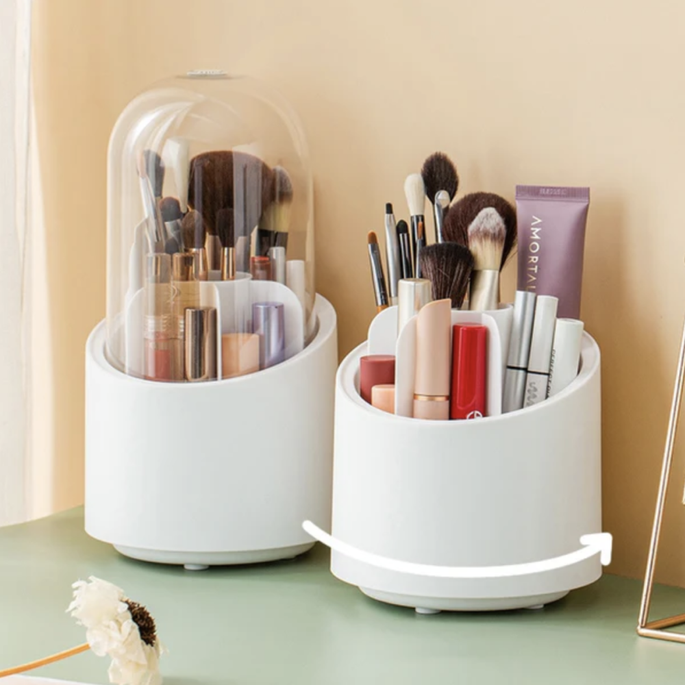 360° Rotating Makeup Brush Storage Box Portable Desktop Cosmetic Organizer