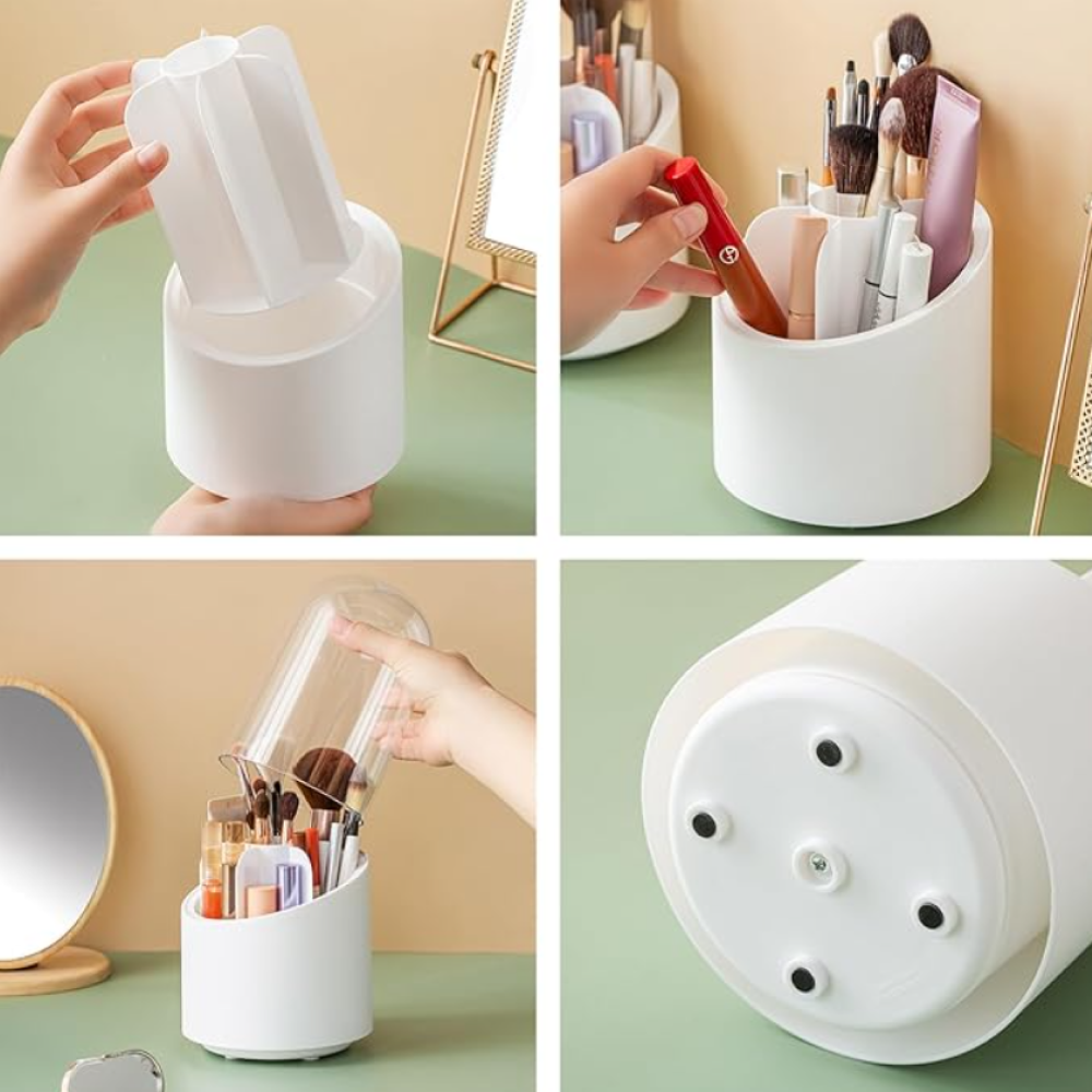 360° Rotating Makeup Brush Storage Box Portable Desktop Cosmetic Organizer