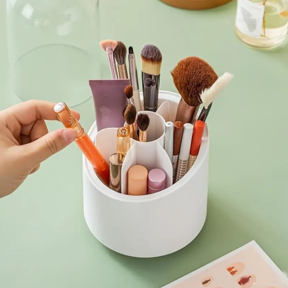 360° Rotating Makeup Brush Storage Box Portable Desktop Cosmetic Organizer