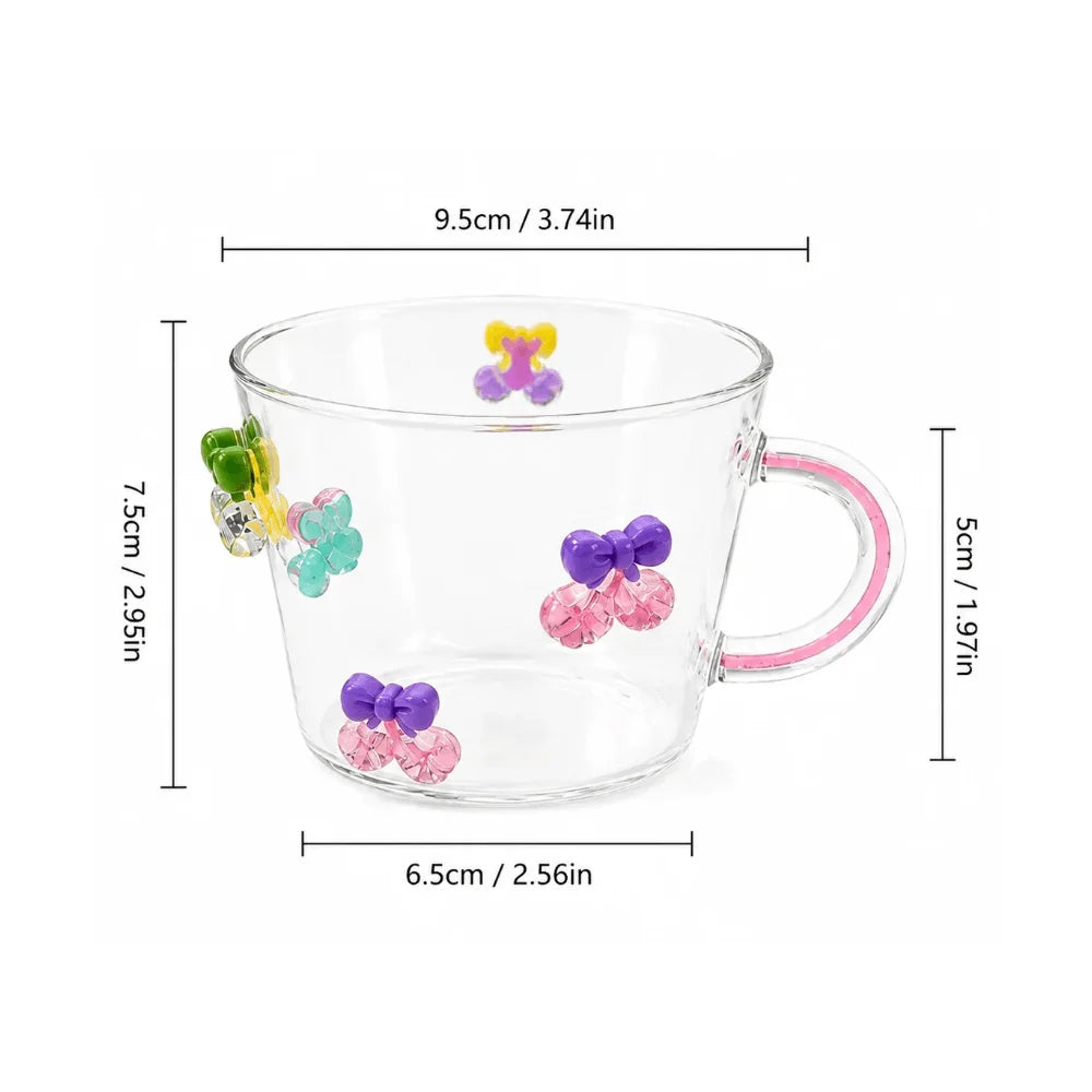 Cute 3D Bow Design Glass Cup, Aesthetic Bow Transparent Glass Mug