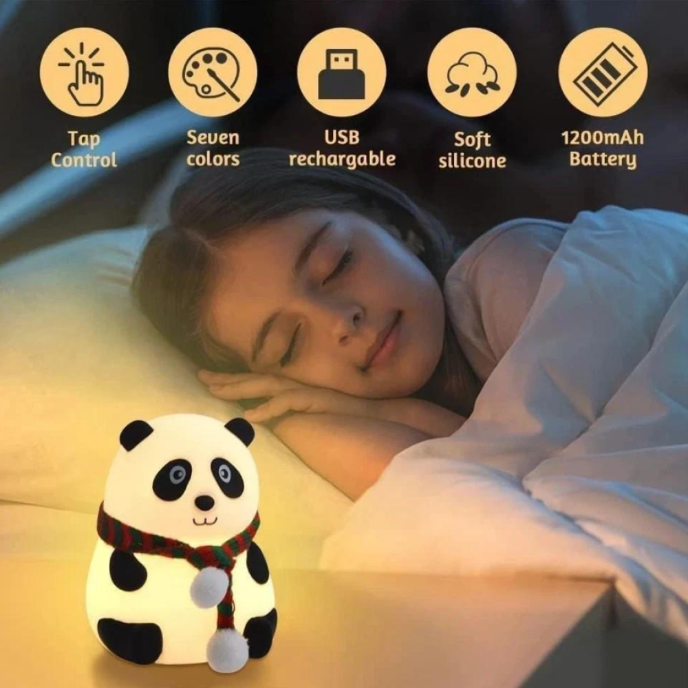 Cute Cartoon Panda LED Night Light Silicone Pat Sensor Seven Color Light Lamp