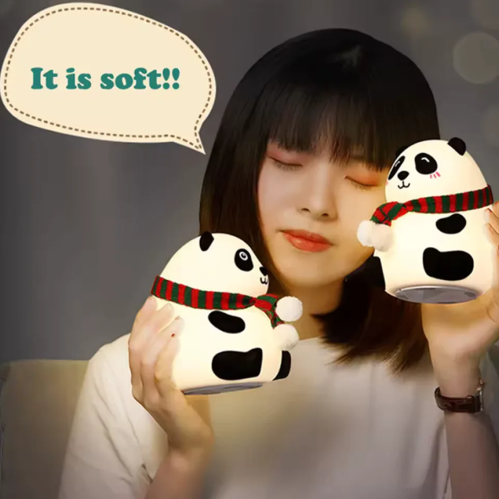 Cute Cartoon Panda LED Night Light Silicone Pat Sensor Seven Color Light Lamp