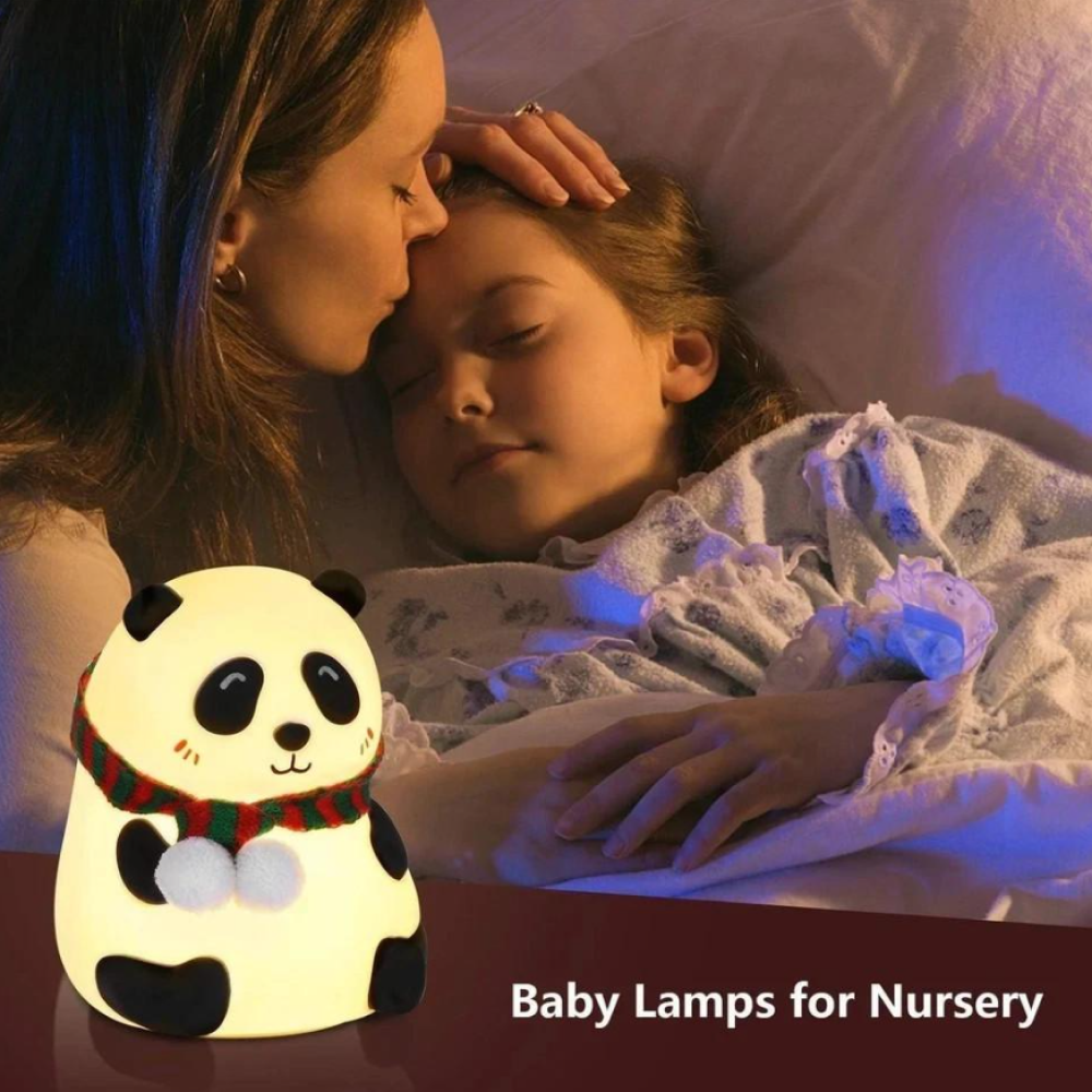 Cute Cartoon Panda LED Night Light Silicone Pat Sensor Seven Color Light Lamp