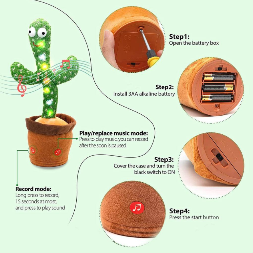 Dancing Talking Cactus Baby Toys, Mimicking Talking Toy