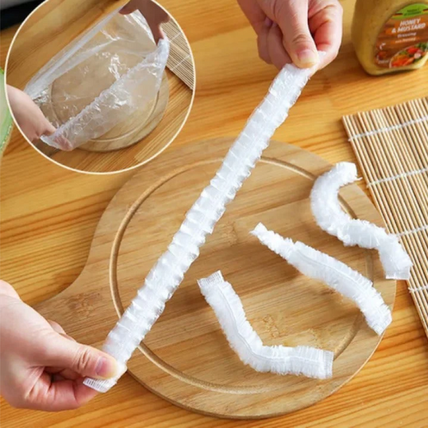 Disposable Plastic Food Covers Elastic Wrap for Bowls and Fresh Storage (100 pcs)