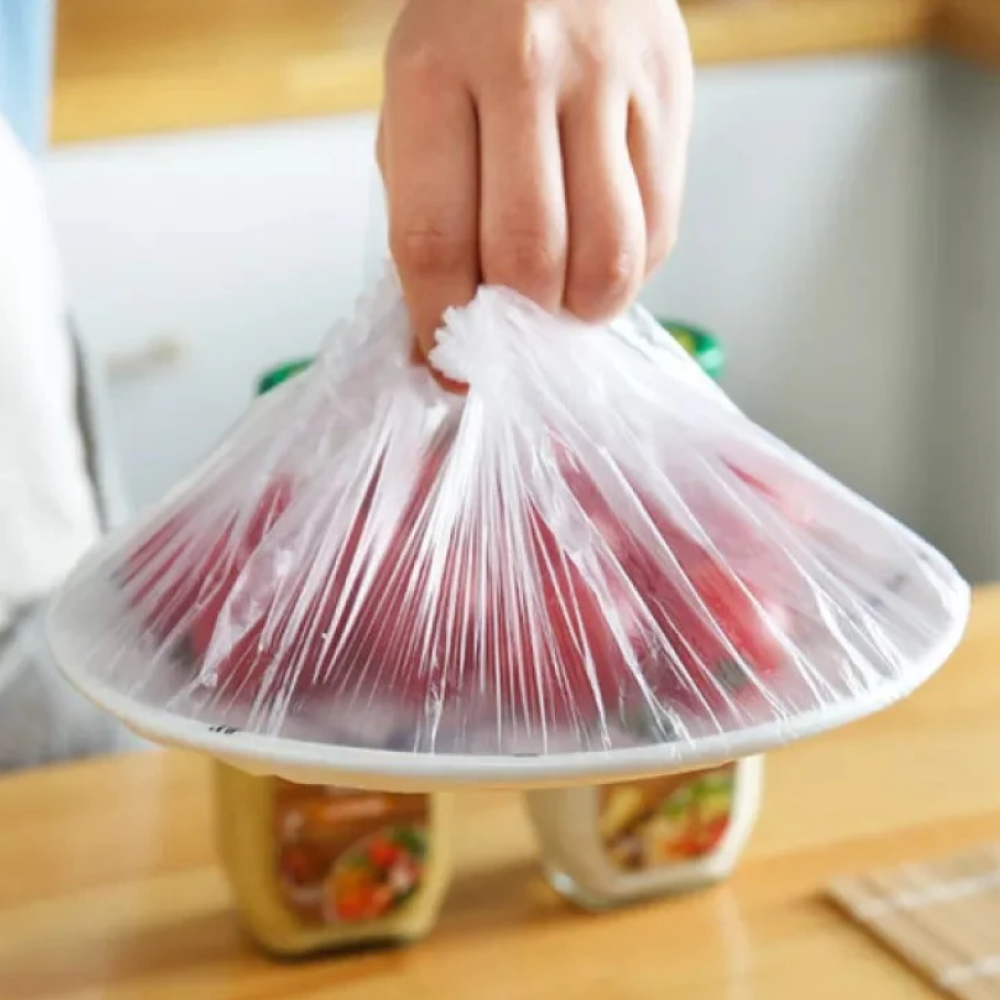 Disposable Plastic Food Covers Elastic Wrap for Bowls and Fresh Storage (100 pcs)