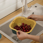 Fresh Strainer Basket, Double-layer Drain Basket with Lid, Multifunction Double layer Draining Storage Basket