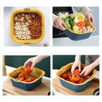 Fresh Strainer Basket, Double-layer Drain Basket with Lid, Multifunction Double layer Draining Storage Basket