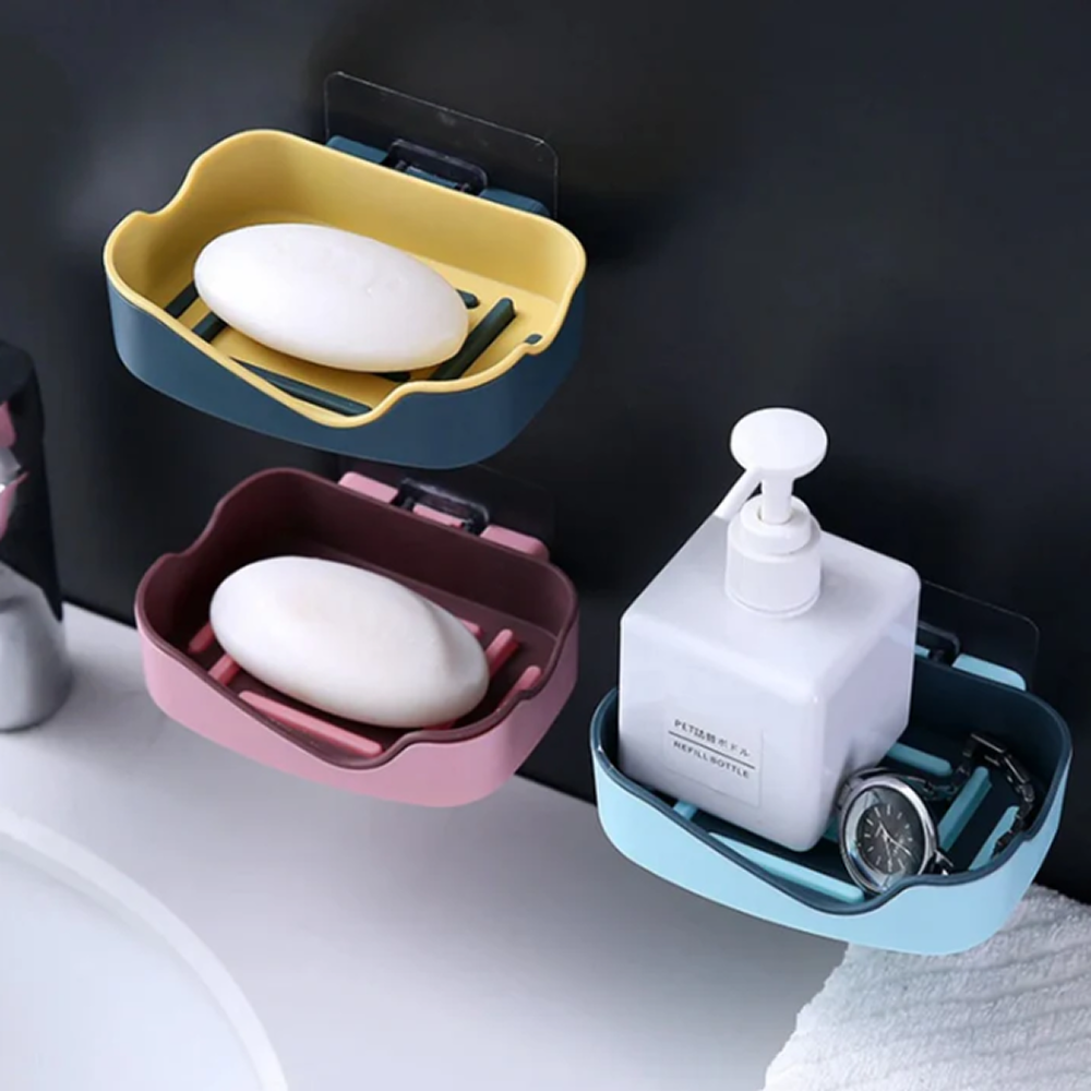 Double Layers Drain Soap Holder Wall Mount Soap Dish Stick-on Soap Saver With Drain