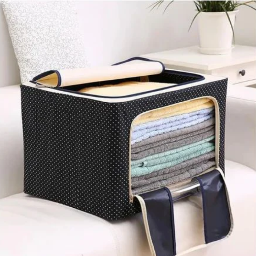 Foldable Oxford Cloth Steel Frame Clothing Quilts Pillows Storage Bag Folding Organizer Box Storage Bag Zipper Lid