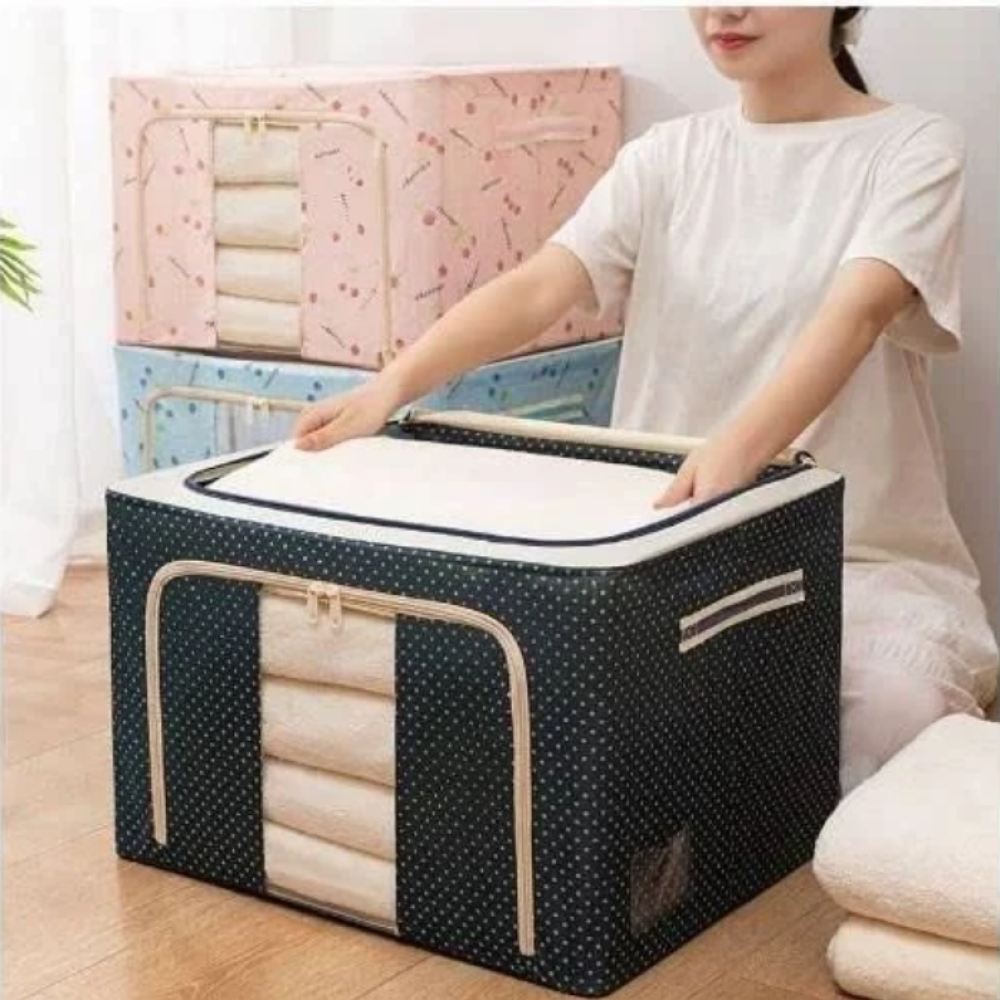 Foldable Oxford Cloth Steel Frame Clothing Quilts Pillows Storage Bag Folding Organizer Box Storage Bag Zipper Lid