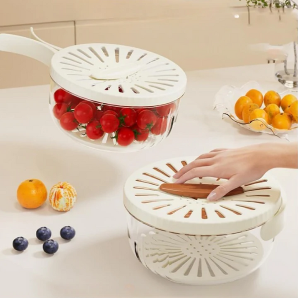 2 in 1 Drainer and Strainer, Draining Basket with Lid, Multifunctional Fruit Vegetable Washing Basket