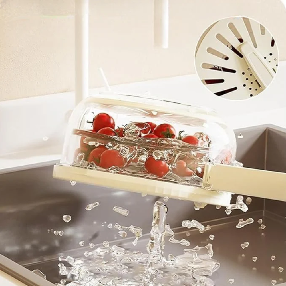 2 in 1 Drainer and Strainer, Draining Basket with Lid, Multifunctional Fruit Vegetable Washing Basket
