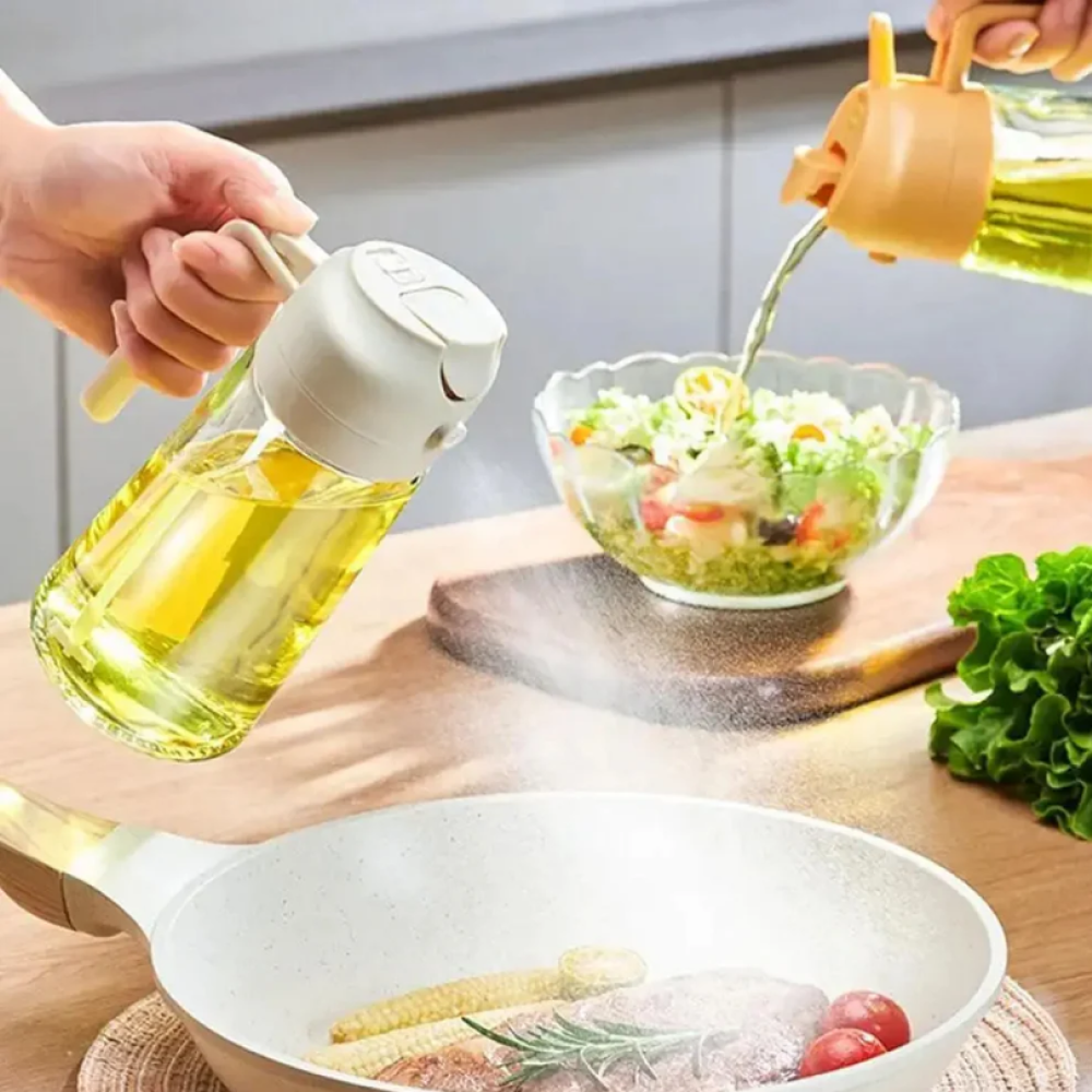 2 in 1 Oil Bottle – Oil Spray Bottle & Oil Dispenser | Multifunction Glass Oil Sprayer for Cooking, BBQ | Olive Oil Spray Bottle & Oil Dispenser for Air Fryer