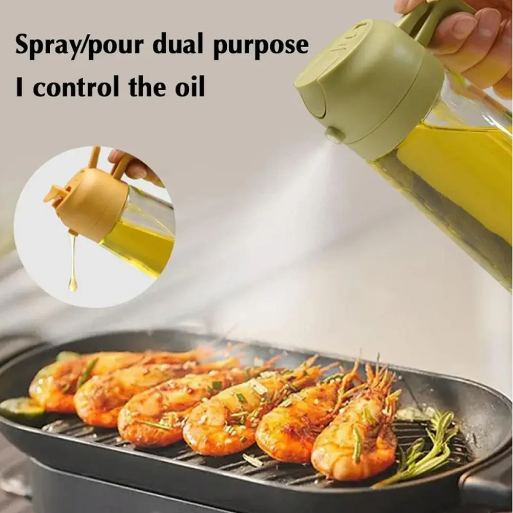 2 in 1 Oil Bottle – Oil Spray Bottle & Oil Dispenser | Multifunction Glass Oil Sprayer for Cooking, BBQ | Olive Oil Spray Bottle & Oil Dispenser for Air Fryer