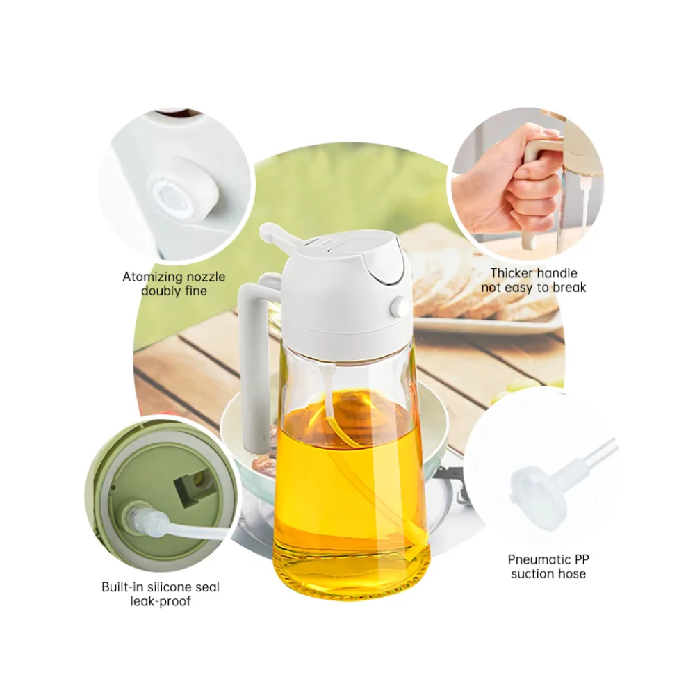 2 in 1 Oil Bottle – Oil Spray Bottle & Oil Dispenser | Multifunction Glass Oil Sprayer for Cooking, BBQ | Olive Oil Spray Bottle & Oil Dispenser for Air Fryer