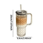 Durable Transparent Glass Water Cup With Handle, Diamond Pattern Glass Drinking Cup