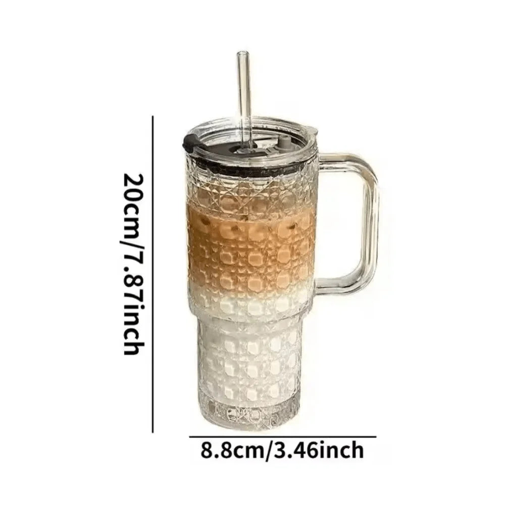 Durable Transparent Glass Water Cup With Handle, Diamond Pattern Glass Drinking Cup