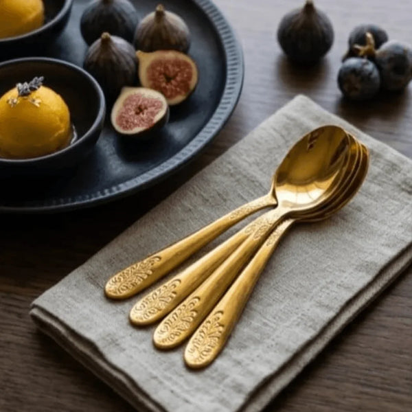 Golden Printed Spoon Design (4pcs)
