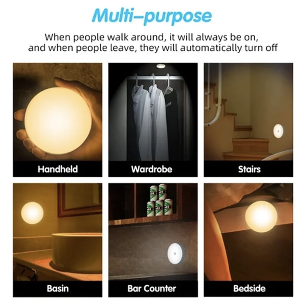 LED Motion Sensor Night Light Wireless USB Charging Smart Human Body Induction Bedroom Staircase Cabinet Wardrobe Wall Lamp Light