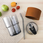 450ml Coffee Glass Mug Cups with Lids and Straws with Leather Cover Sleeve Cup