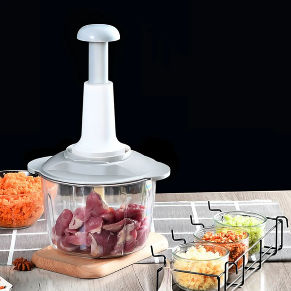 Manual Hand Operated Chopper Pump Action With Free 3 Blades Food Processor Portable Container And Easy To Clean Kitchen Gadget