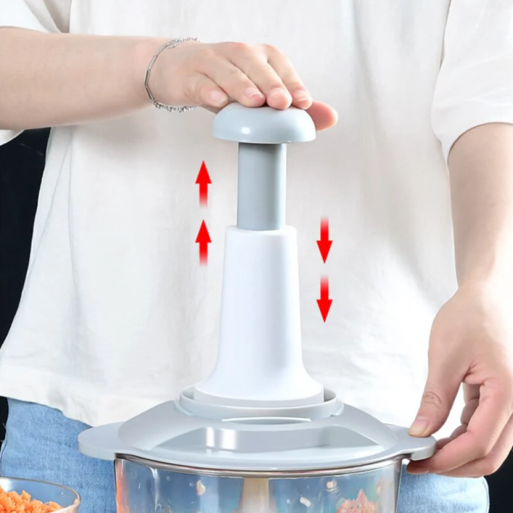 Manual Hand Operated Chopper Pump Action With Free 3 Blades Food Processor Portable Container And Easy To Clean Kitchen Gadget