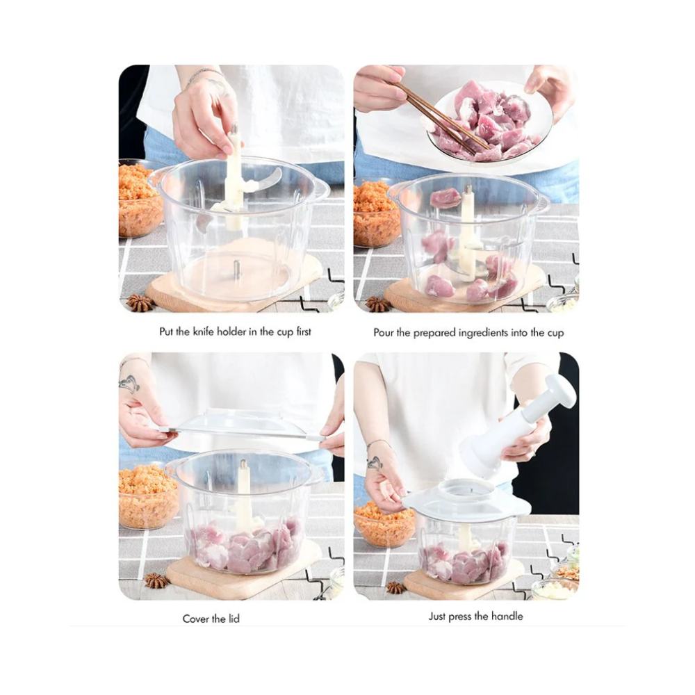 Manual Hand Operated Chopper Pump Action With Free 3 Blades Food Processor Portable Container And Easy To Clean Kitchen Gadget
